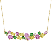 Sofia B. 14K Yellow Gold Pink Yellow and White Sapphire and Tsavorite Necklace