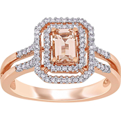 Sofia B. 10K Rose Gold 1/4 CTW Diamond Morganite Double Halo Ring