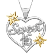 She Shines Sterling Silver and 14K Goldtone 1/7 CTW Diamond Sweet 16 Heart Pendant