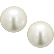 Cherish Silvertone White Faux Pearl 12mm Stud Earrings