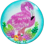 Evergreen 18 in. Hand Painted Embossed Glass Flamingo Bird Bath