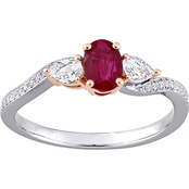 Sofia B. 14K White and Rose Gold Oval Cut Ruby, Pear Cut Sapphire and Diamond Ring