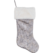 Gigi Seasons Silver Velvet with Micro Studs and White Plush Cuff 20 in. Stocking