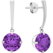 14K Gold 8mm Solitaire Round Cut Amethyst Drop Earrings