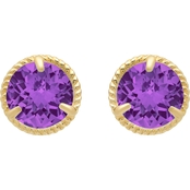 14K Gold 6mm Solitaire Round Cut Amethyst Rope Stud Earrings