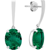 14K Yellow Gold Solitaire Oval Cut Created Emerald Drop Earrings