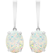 14K White Gold Oval Shape Created Opal Dangle Drop Earrings