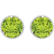 14K Yellow Gold Solitaire Round Cut Peridot Rope Stud Earrings (8mm)