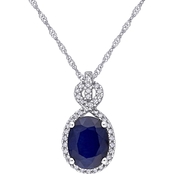 Sofia B. 10 K White Gold 1/6 CTW Diamond Diffused Sapphire Pendant 17 in.