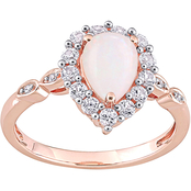 10K Rose Gold Opal Created White Sapphire Diamond-Accent Teardrop Halo Ring