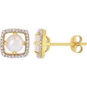 Sofia B. 10K Yellow Gold 5/8 CTW Opal and Diamond Accent Halo Stud Earrings