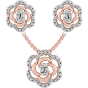 Sterling Silver 10K Rose Goldtone Diamond Accent Earrings and Pendant Flower Set