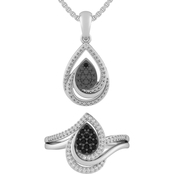 Sterling Silver Black and White Diamond Accent Pendant and Ring 2 pc. Set