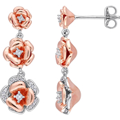 Rose Goldtone Over Sterling Silver Created White Sapphire Diamond Floral Earrings