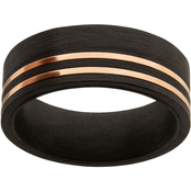 INOX Men's Rose Gold Over Carbon Fiber Shiny Polished and Brushed Wedding Ring