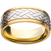 INOX Matte Stainless Steel Gold Plated with Edge Stamped Weave Inlay Wedding Ring