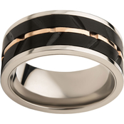 INOX Men's Rose Gold Over Matte Stainless Steel Black Wedding Ring