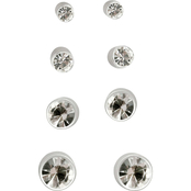 Guess Silvertone Crystal Stud Earrings Set of 4