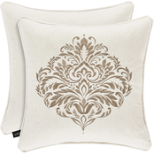 J. Queen New York Milano Cream 20 in. Square Embellished Decorative Throw Pillow
