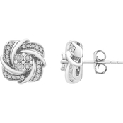 Timeless Love Sterling Silver 1/4 CTW Diamond Cluster Knot Earrings