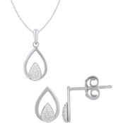 Love Honor Cherish Sterling Silver 1/10 CTW Diamond Teardrop Pendant Earrings Set
