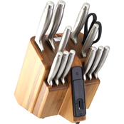 Robinson Home Acacia Wood Block Exact Edge Stainless Steel Cutlery Set 13 pc.