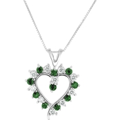 14K White Gold Emerald and Diamond Heart Shaped Pendant