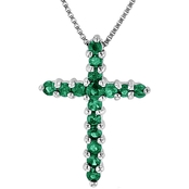 14K White Gold Emerald Cross Pendant