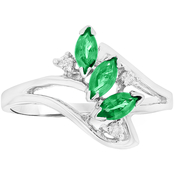 14K White Gold Emerald and Diamond Fashion Ring