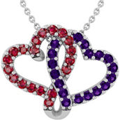 Sterling Silver Lab Created Ruby and Amethyst Joining Heart Pendant