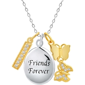 14K Yellow Gold Over Sterling Silver Cubic Zirconia Friends and Butterfly Pendant