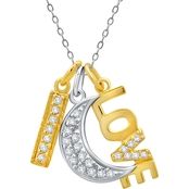 14K Yellow Gold Over Sterling Silver Cubic Zirconia Half Moon and Love Pendant