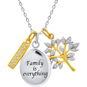 14K Yellow Gold Over Sterling Silver Cubic Zirconia Family Tree Charm Pendant