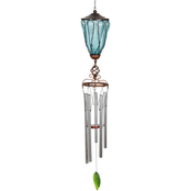 Exhart Solar Metal Wire and Glass Wind Chime in Sea Blue 6 x 32 in.