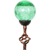 Exhart Solar Green Crackle Glass Ball 31 in. Garden Stake