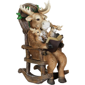 Exhart Solar Moose Family Reading a Story in a Rocking Chair 12 in. Garden Statue