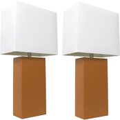 Elegant Designs Modern Leather 21 in. Table Lamps, Set of 2