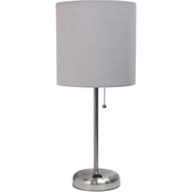 LimeLights 19.5 in. Stick Lamp with Charging Outlet and Fabric Shade