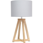 Simple Designs Triangular Wood 19 in. Table Lamp with Fabric Shade