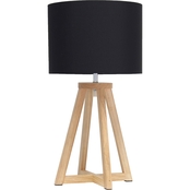 Simple Designs Triangular Wood 19 in. Table Lamp with Fabric Shade