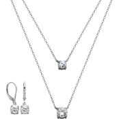 Sterling Silver Cubic Zirconia Layered Necklace and Earrings Set