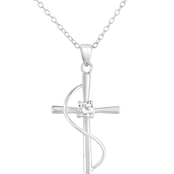 Sterling Silver Cubic Zirconia Cross Curve Necklace