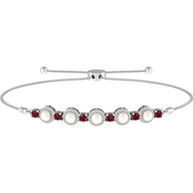 Sterling Silver Freshwater Pearl Created Ruby and Diamond Tennis Bracelet