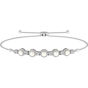 Sterling Silver Freshwater Pearl Created White Sapphire and Diamond Tennis Bracelet