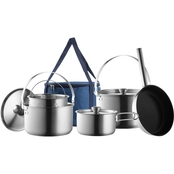 Wealers Pots and Pans Camping Cookware Set 6 pc. with Blue Bag