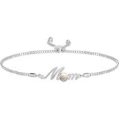 Sterling Silver Mom's Adjustable Bolo Bracelet with Freshwater Pearl Diamond Accent