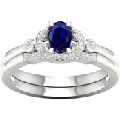 Color Bouquets by Lily 10K White Gold 1/5 CTW Diamond and Blue Sapphire Bridal Set
