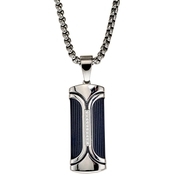 Esquire Black Ion Plated and Stainless Steel Diamond Dog Tag Pendant