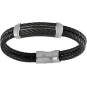 Esquire 1/10 CTW Black Diamond Leather ID Bracelet