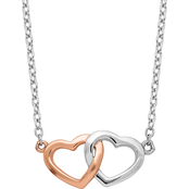 Sterling Silver and Rhodium Plated Rose Tone Polished Hearts Necklace